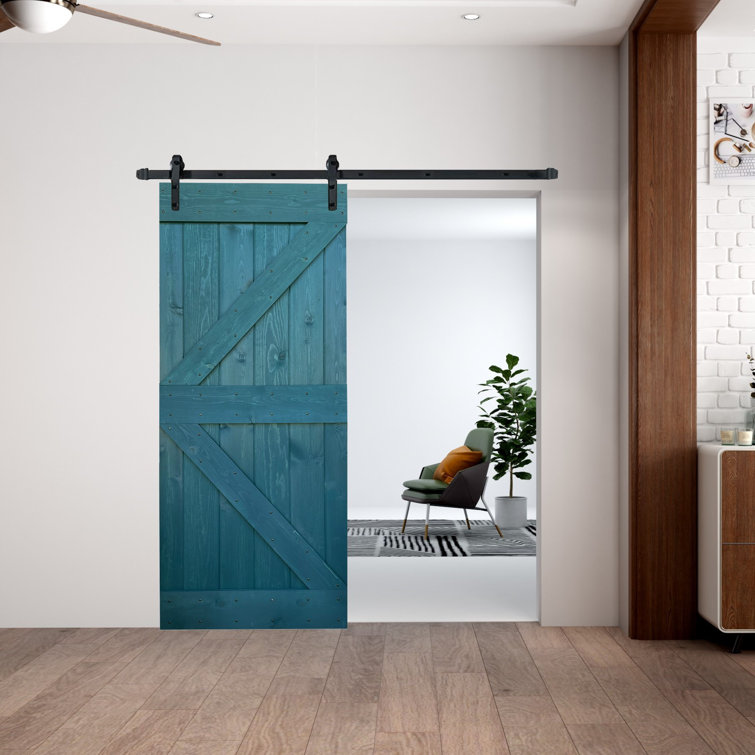 Aged Barrel Dark Walnut Pine Wood Sliding Barn Door with Hardware Kit