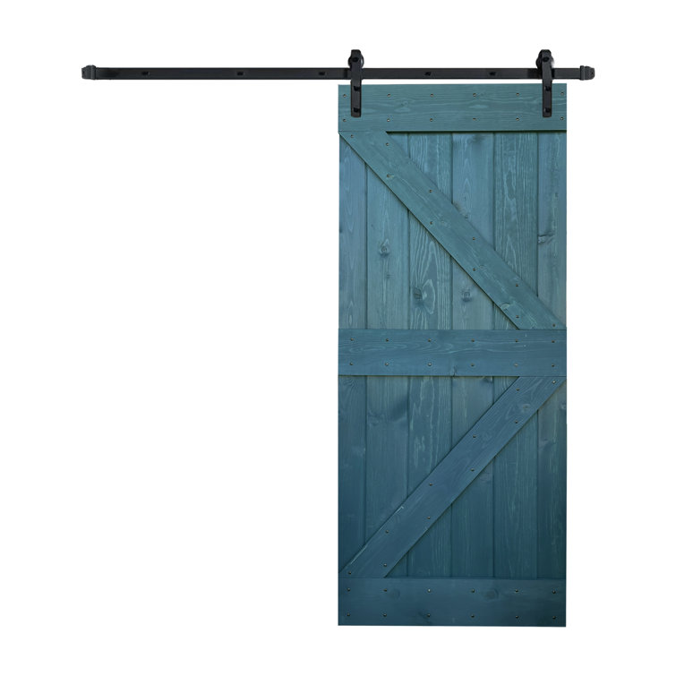 Aged Barrel Dark Walnut Pine Wood Sliding Barn Door with Hardware Kit