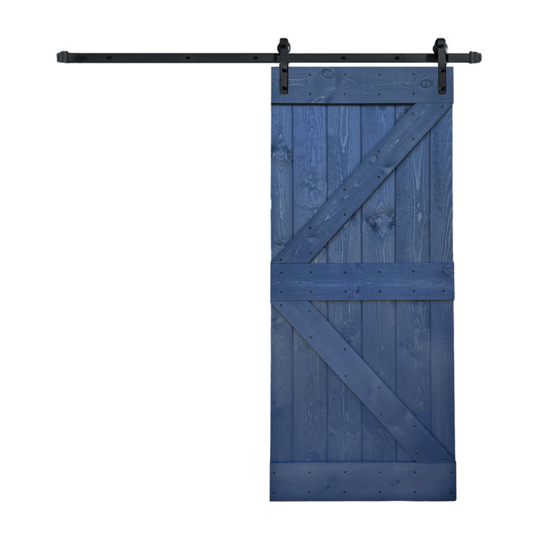 Aged Barrel Dark Walnut Pine Wood Sliding Barn Door with Hardware Kit