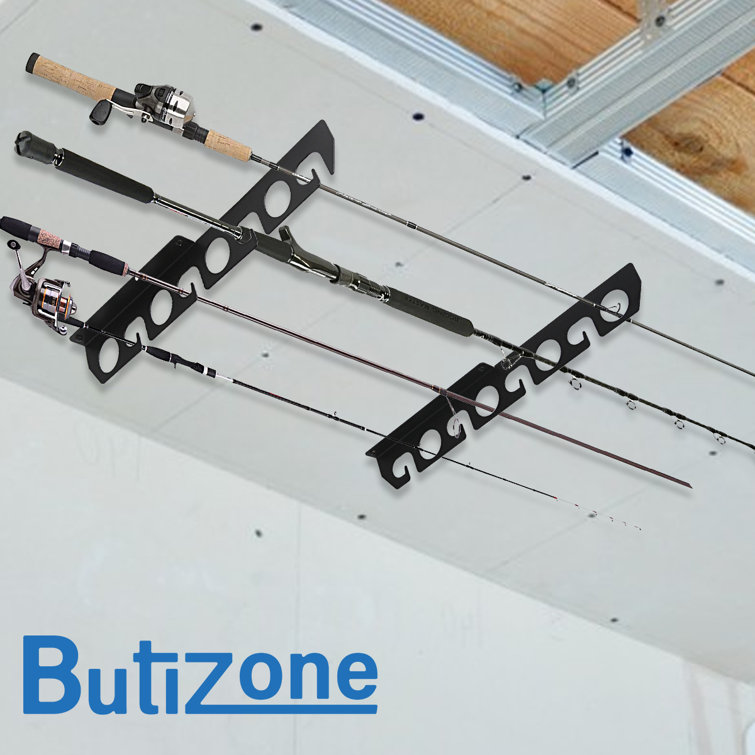 Black Steel Wall Mounted Multi-Use Fishing Rod Rack