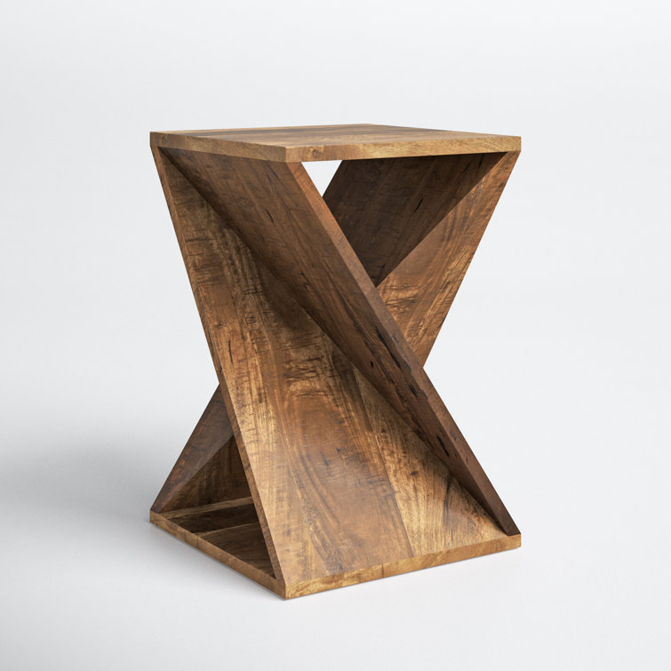 Amber Sharp Angled Solid Wood and Metal 16'' Square End Table