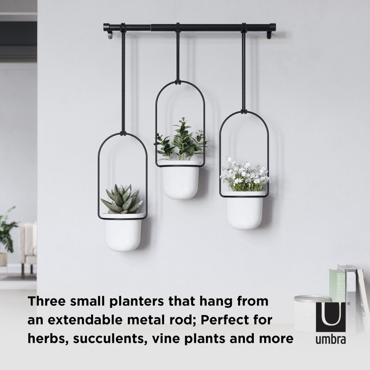Triflora Adjustable White/Black Indoor Hanging Planter