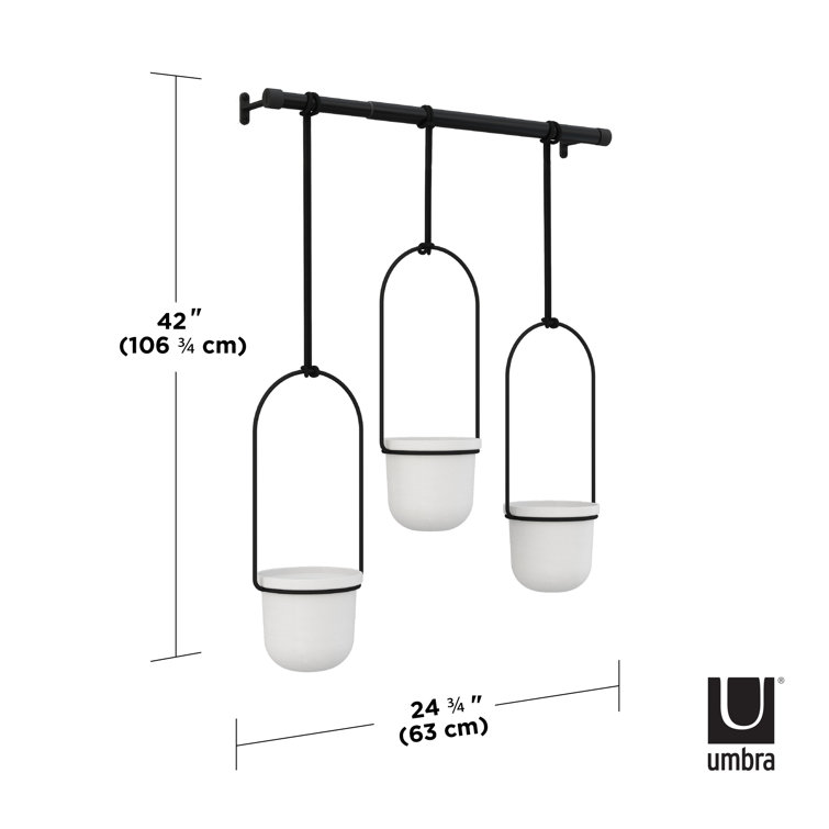 Triflora Adjustable White/Black Indoor Hanging Planter