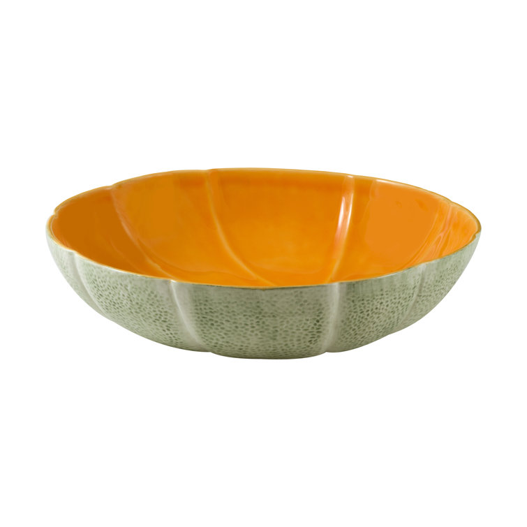 Hand Painted Green and Orange Ceramic Fruit Bowl