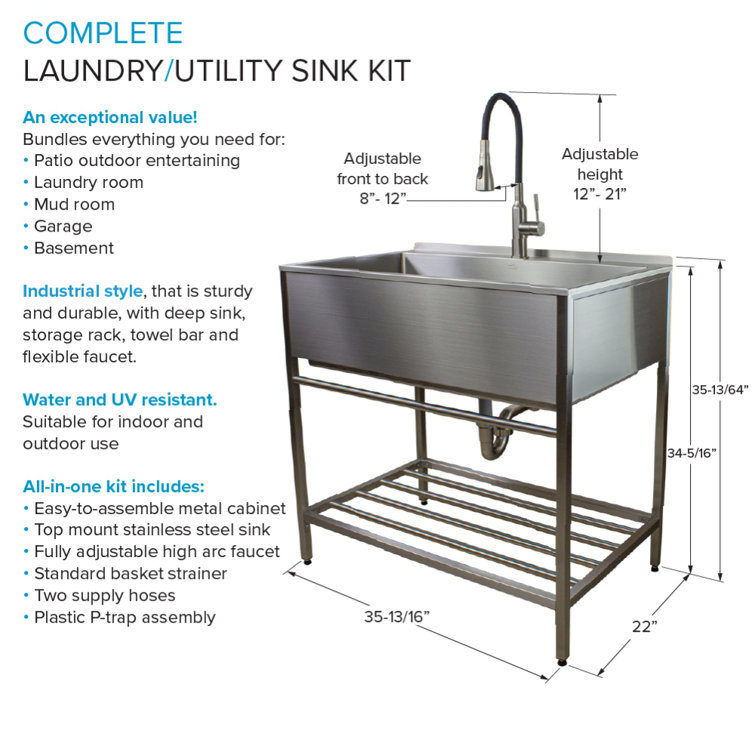 36'' Stainless Steel Freestanding Farmhouse Laundry Sink