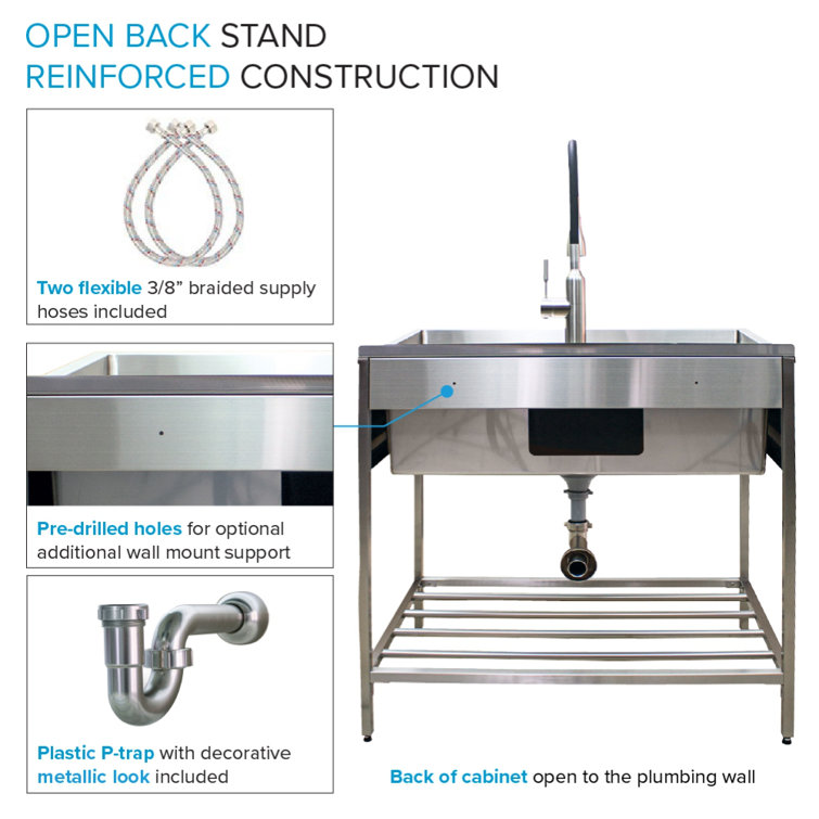 36'' Stainless Steel Freestanding Farmhouse Laundry Sink