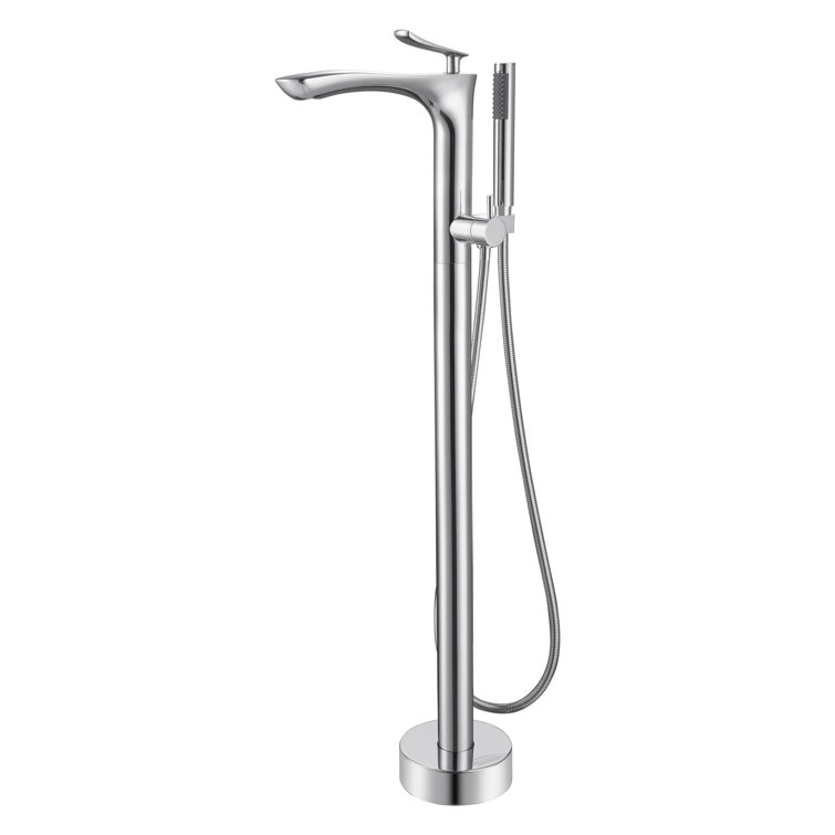 Kayla Polished Chrome Freestanding Tub Faucet with Hand Shower