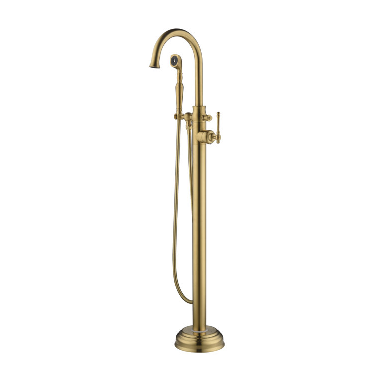 Elegant Brushed Gold Brass Freestanding Tub Faucet with Handshower