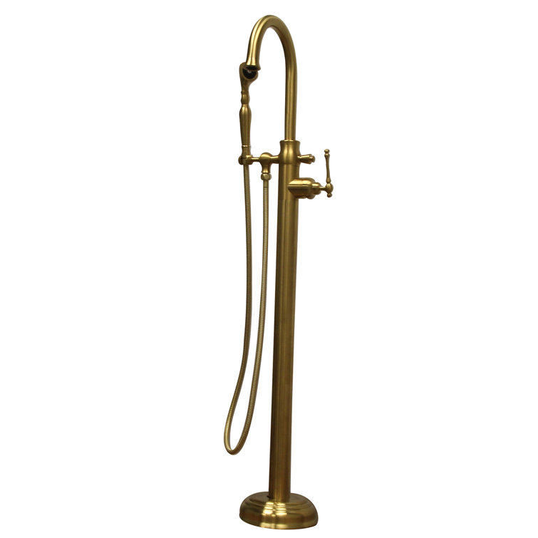 Elegant Brushed Gold Brass Freestanding Tub Faucet with Handshower
