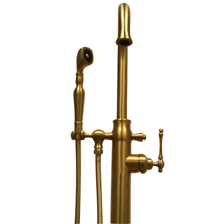 Elegant Brushed Gold Brass Freestanding Tub Faucet with Handshower