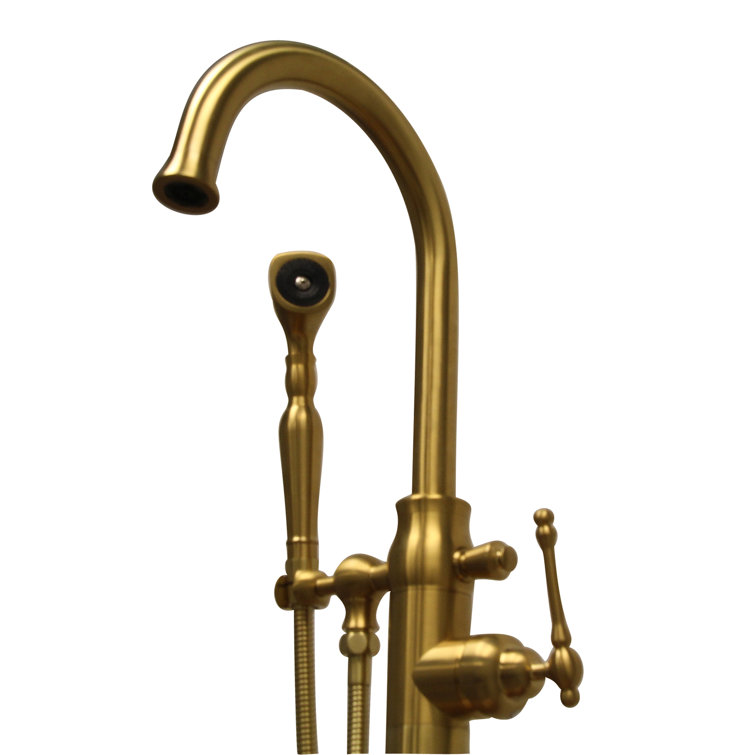 Elegant Brushed Gold Brass Freestanding Tub Faucet with Handshower