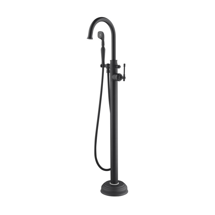 Matte Black Brass Freestanding Tub Filler with Hand Shower