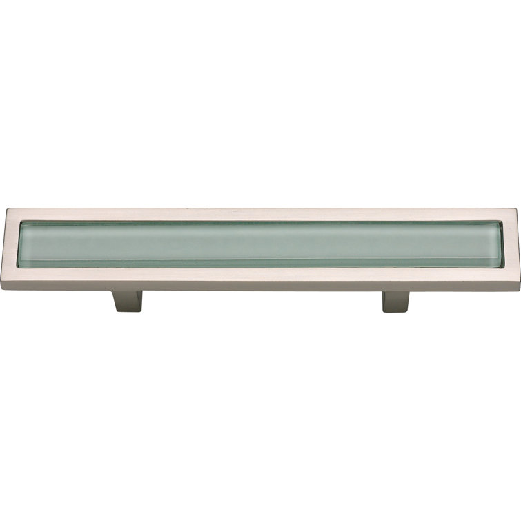 Brushed Nickel and Green Glass Modern Bar Pull