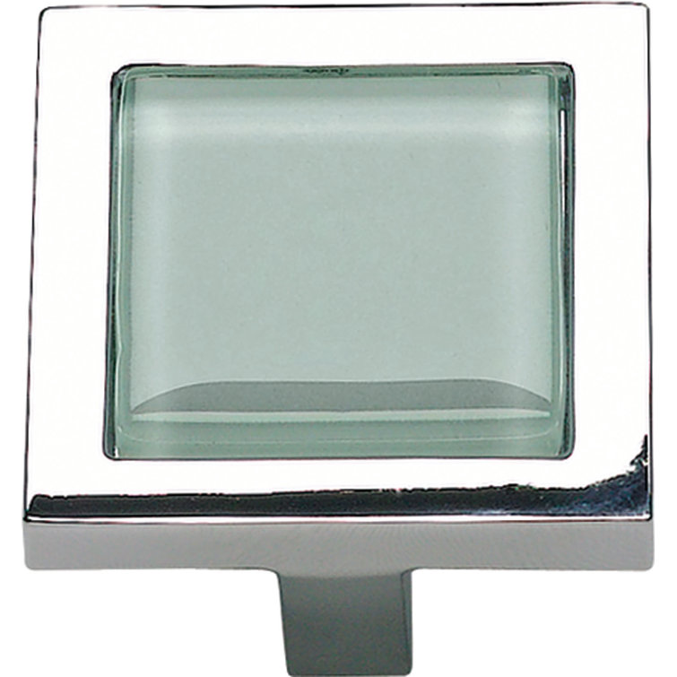 Polished Chrome and Green Glass Square Knob