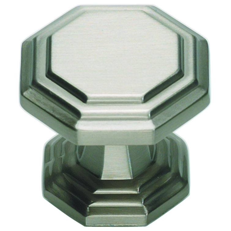 Geometric Brushed Nickel Round Knob with Mounting Hardware