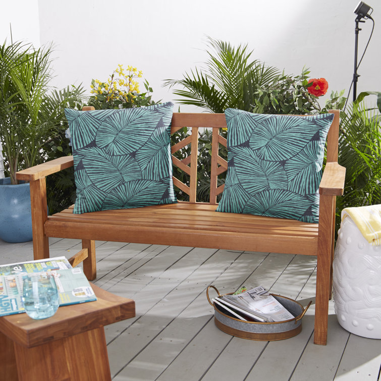 Blue Tropical Palm Leaf Outdoor Square Pillow Set, 22" x 22"