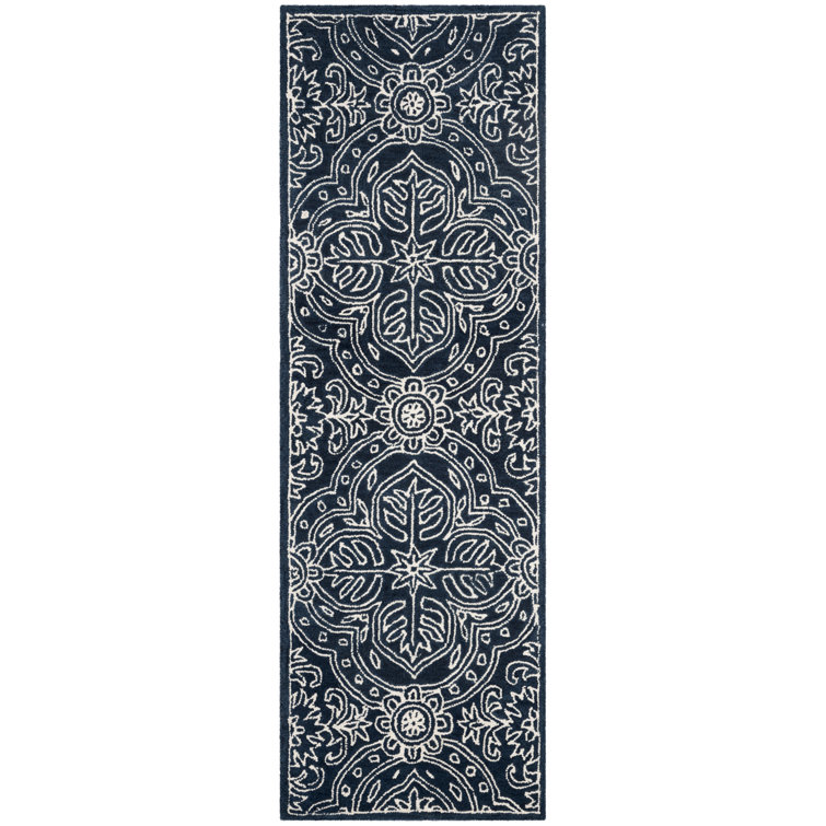 Etienne Hand-Tufted Navy/Ivory Wool Runner Rug, 84" x 27"
