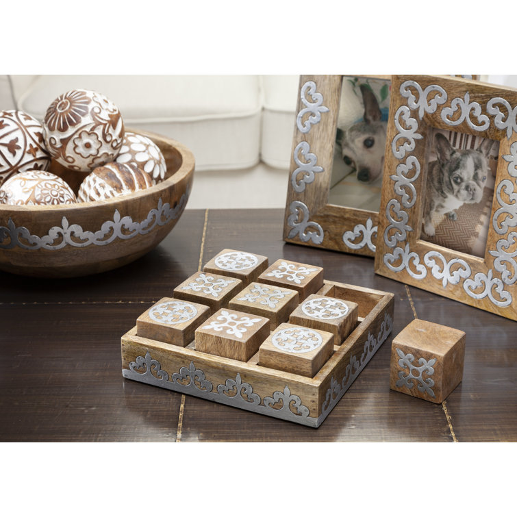 Rustic Mango Wood and Metal Tic Tac Toe Game