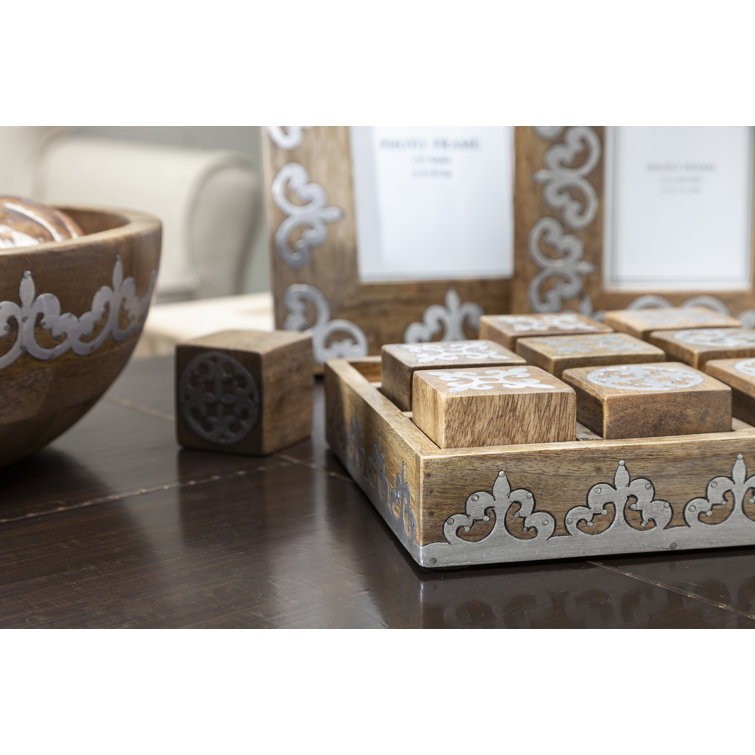 Rustic Mango Wood and Metal Tic Tac Toe Game
