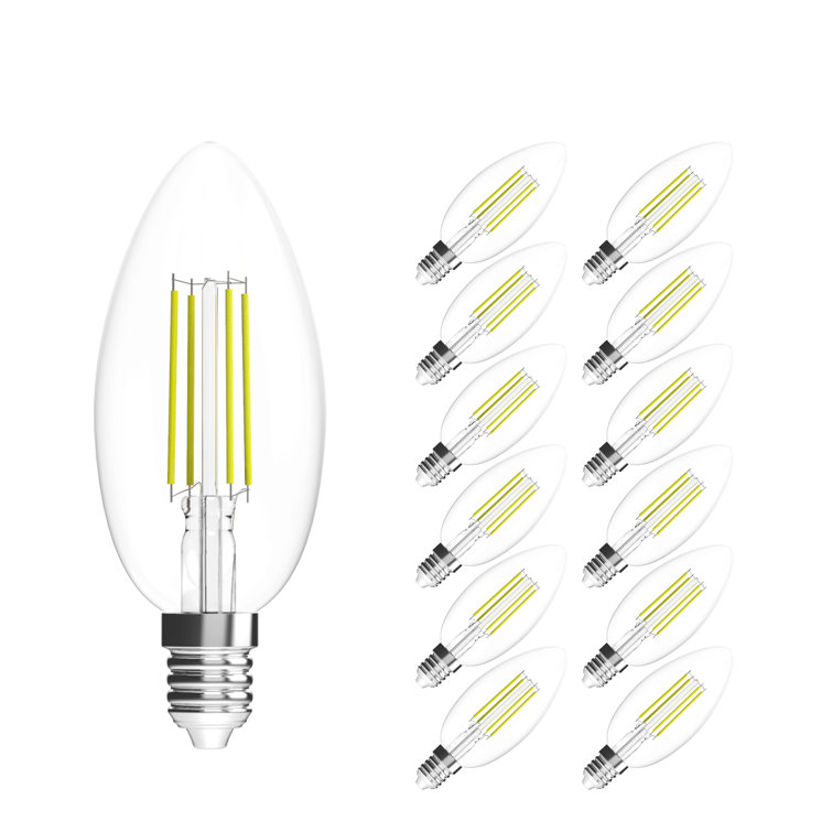 Clear Dimmable LED Filament B11 E12 Light Bulbs, 12-Pack