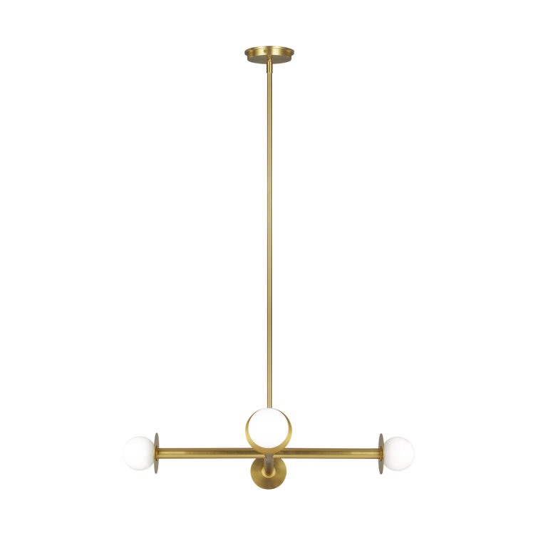 Burnished Brass and Milk White Glass 4-Light Chandelier