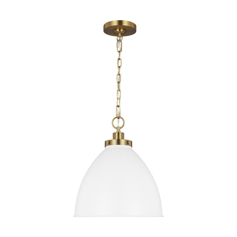 Matte White and Burnished Brass 13.5" Indoor/Outdoor Dome Pendant