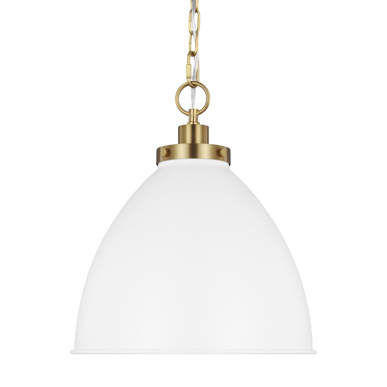 Matte White and Burnished Brass 13.5" Indoor/Outdoor Dome Pendant