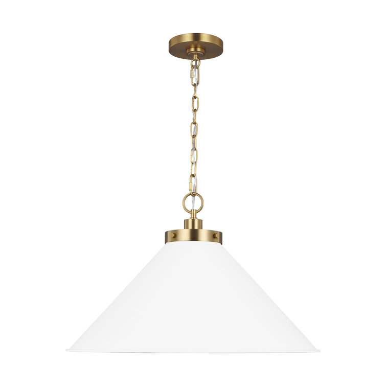 Matte White and Burnished Brass Cone Pendant Light