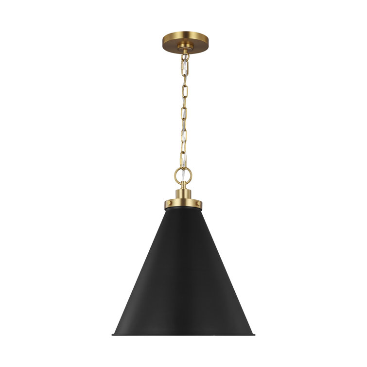 Midnight Black and Burnished Brass Cone Pendant Light