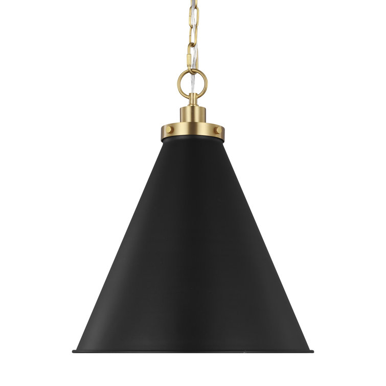 Midnight Black and Burnished Brass Cone Pendant Light