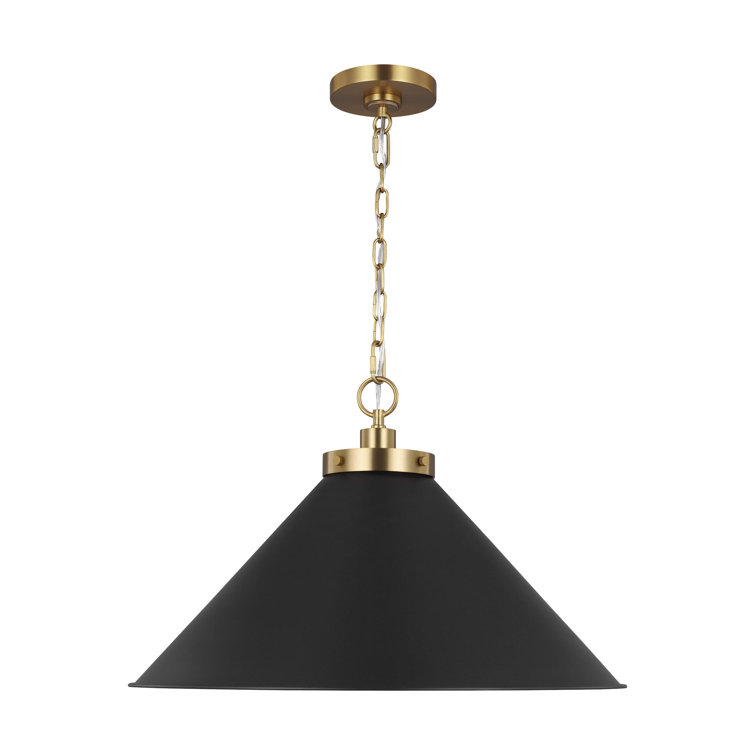 Midnight Black and Burnished Brass Cone Pendant Light