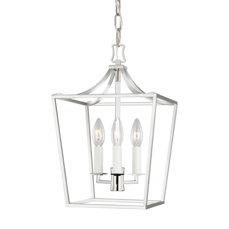 Polished Nickel Geometric Lantern 3-Light Chandelier