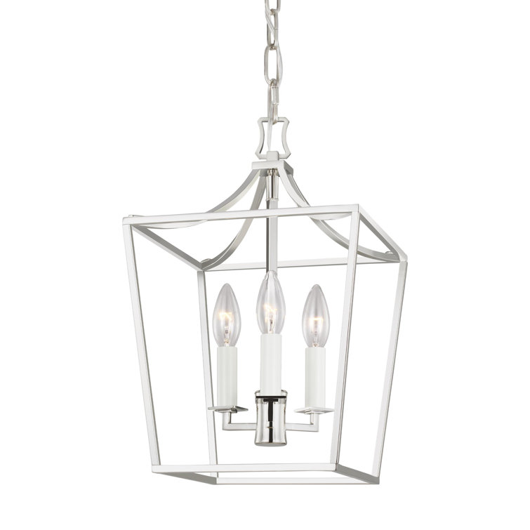 Polished Nickel Geometric Lantern 3-Light Chandelier