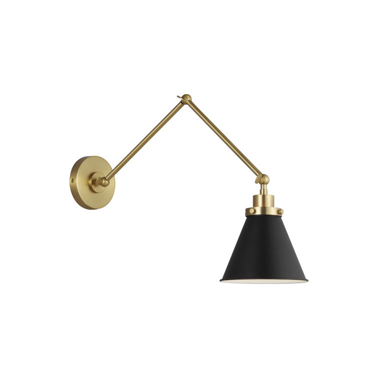 Midnight Black and Burnished Brass Adjustable Plug-In Wall Sconce