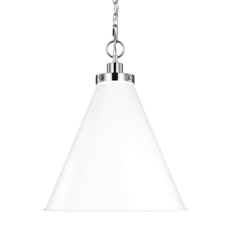 Matte White and Polished Nickel Indoor/Outdoor Cone Pendant Light