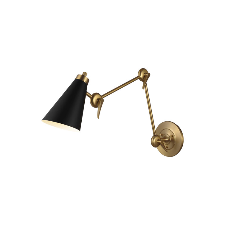 Signoret Burnished Brass 30'' Swing Arm Sconce with Black Shade