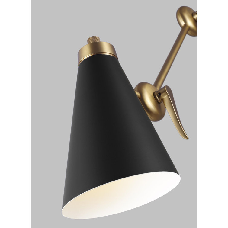 Signoret Burnished Brass 30'' Swing Arm Sconce with Black Shade