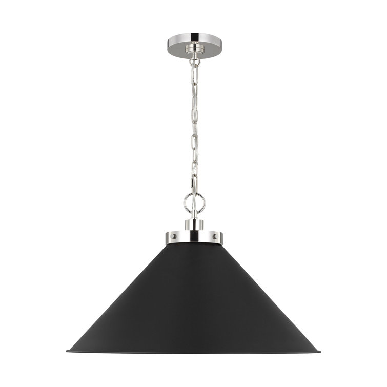 Midnight Black and Polished Nickel Cone Pendant Light