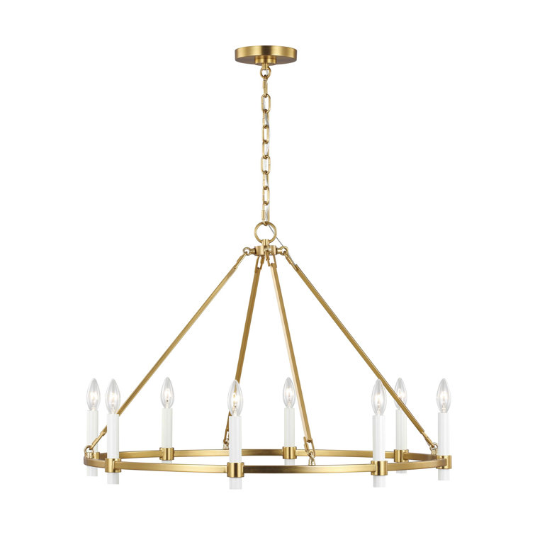 Marston Burnished Brass 8-Light Candle Style Wagon Wheel Chandelier