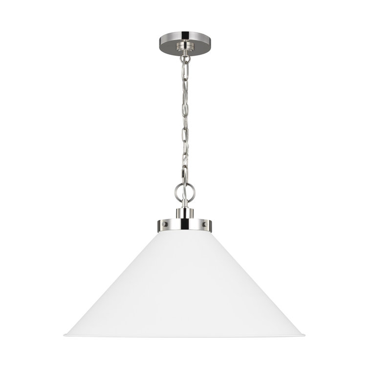 Wellfleet Matte White & Polished Nickel Cone Pendant Light