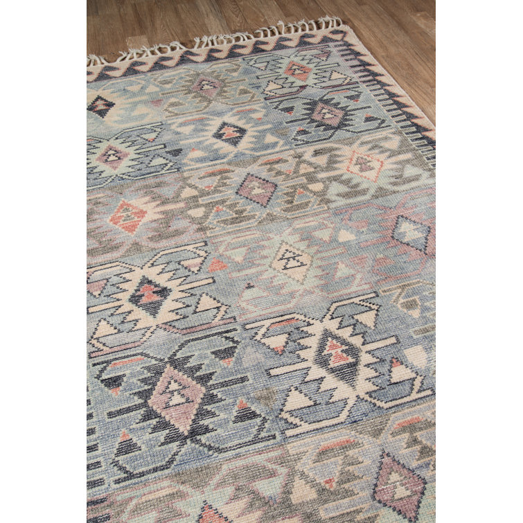 Nomad Blue Wool Hand-Knotted Geometric Area Rug