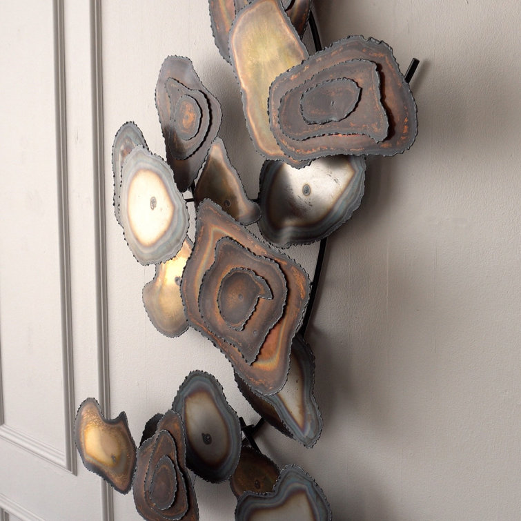 Handcrafted Iron and Brass Wall Sculpture with Flamed Patina