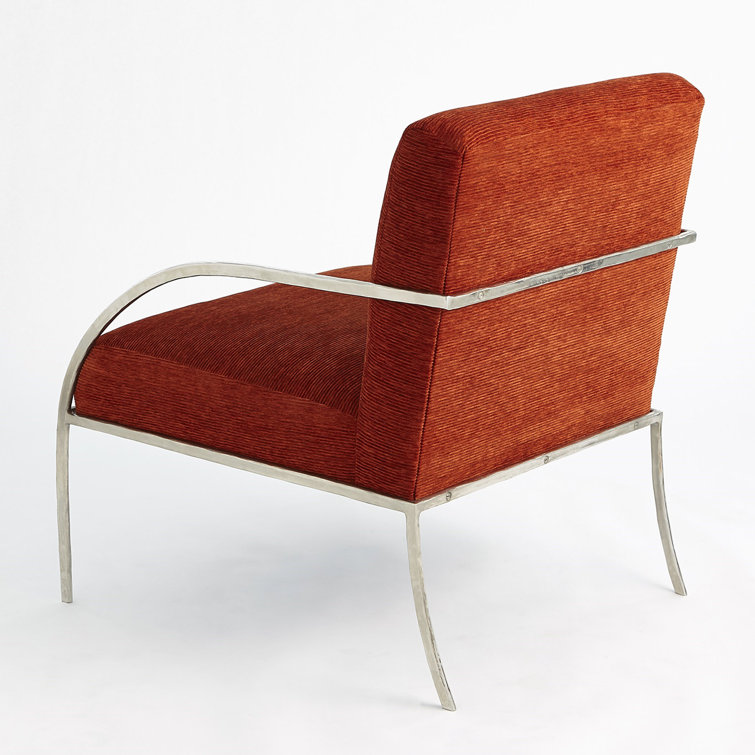 Contemporary Nickel-Orange Leather Swoop Chair 30"W