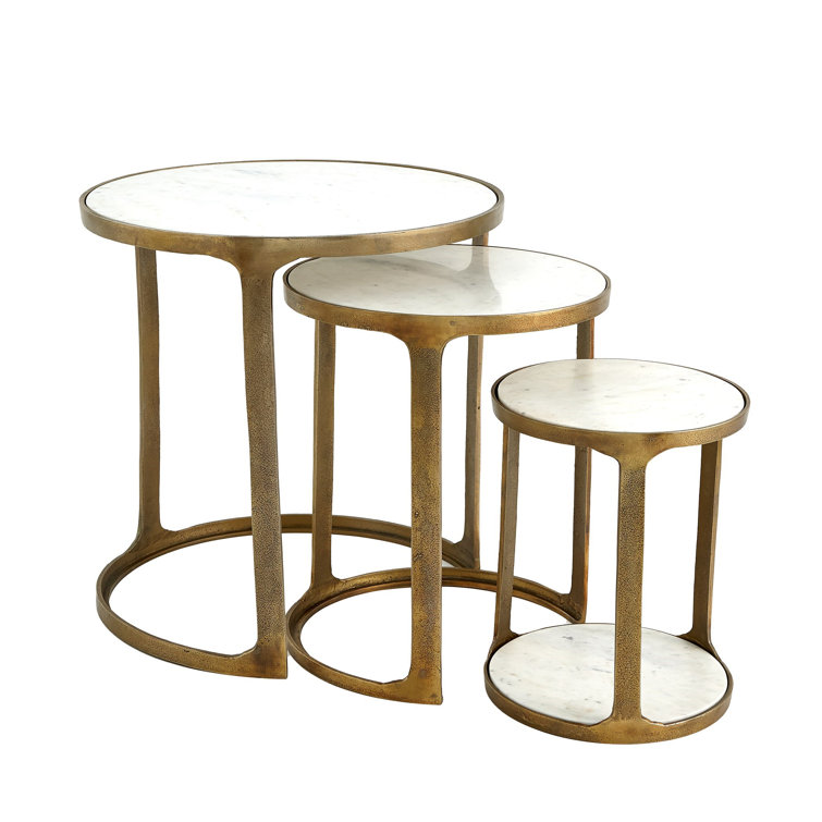 22'' Round Marble and Brass Nesting Table Set