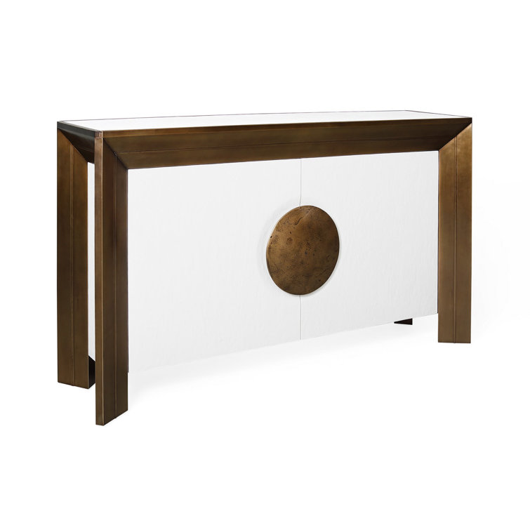 Modern Hardwood and Brass Sheet Console with Adjustable Shelves