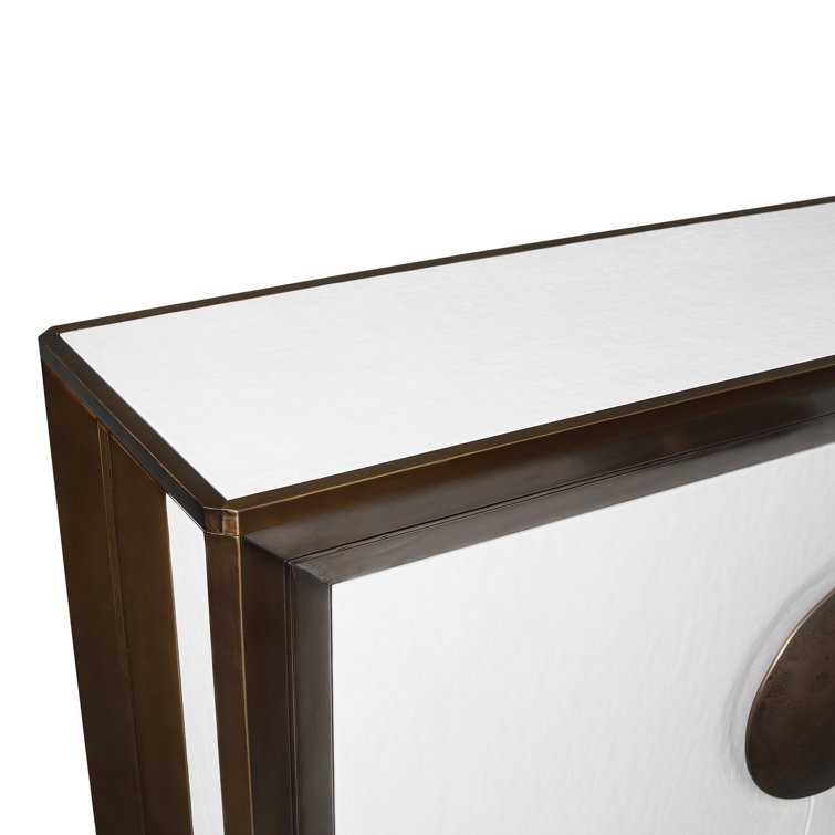 Modern Hardwood and Brass Sheet Console with Adjustable Shelves
