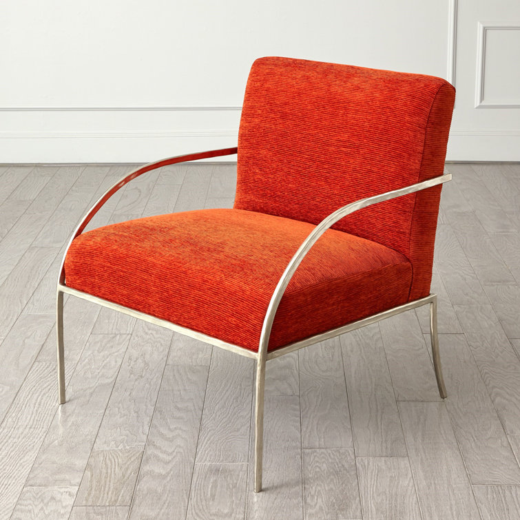 Contemporary Nickel-Orange Leather Swoop Chair 30"W