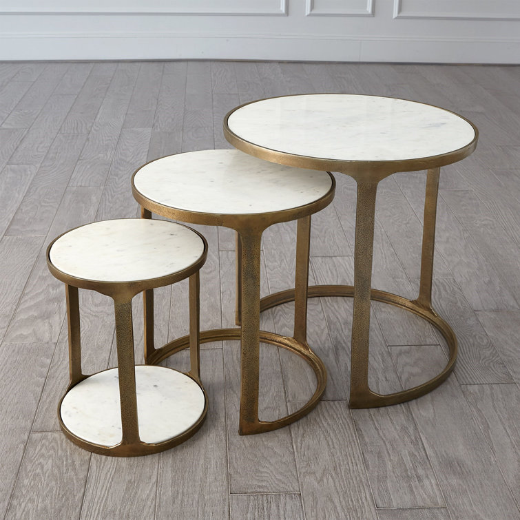 22'' Round Marble and Brass Nesting Table Set