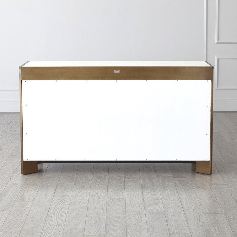 Modern Hardwood and Brass Sheet Console with Adjustable Shelves
