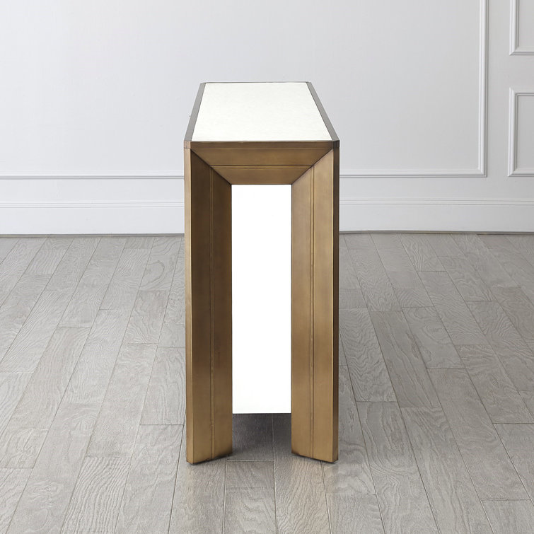 Modern Hardwood and Brass Sheet Console with Adjustable Shelves
